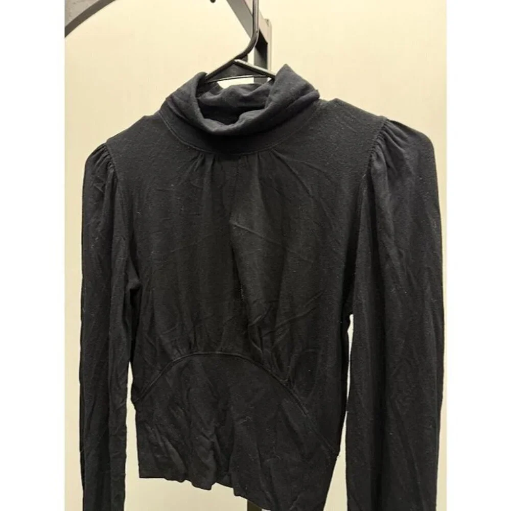 Free People First Love Long Sleeve Black Top